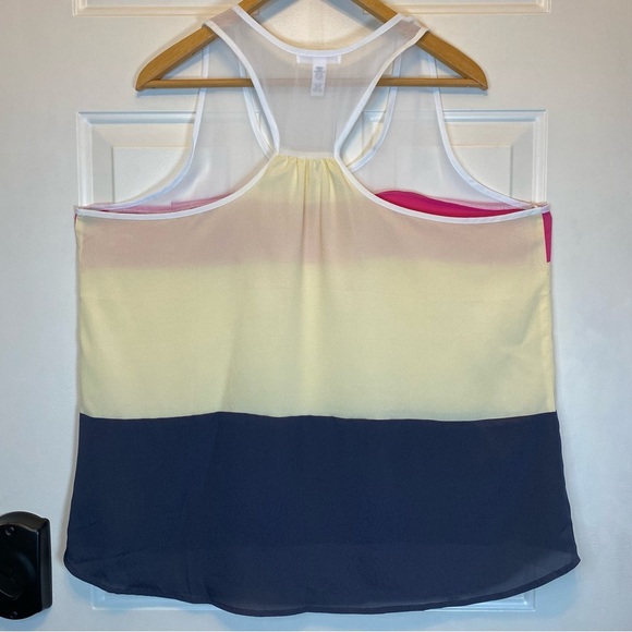 Ambiance Apparel Sz 2X Striped Racer Back Sheer Tank A-line Colorblock Top - Picture 2 of 11